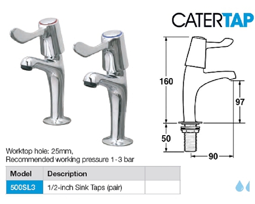 Mechline CaterTap Light Duty 3-inch Lever ½ " Sink taps (pair)